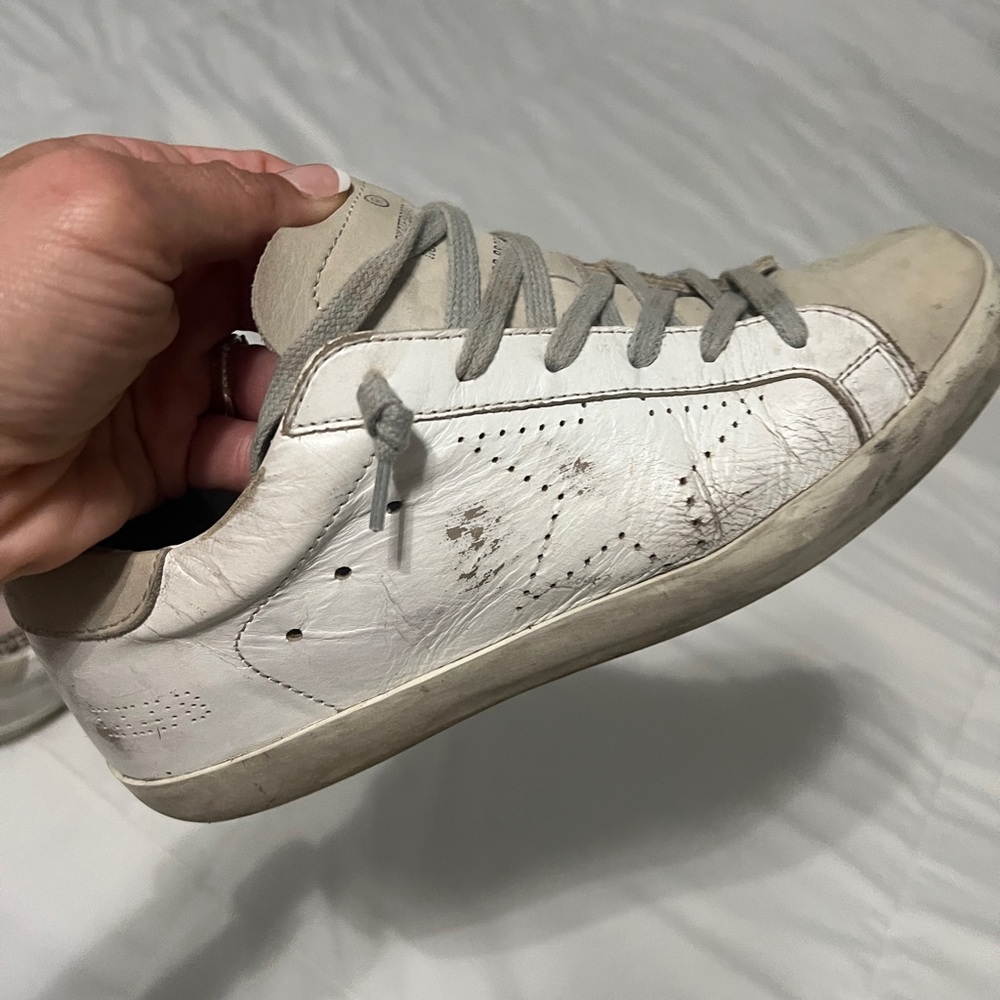 Leather Low-Top Sneakers in White and Gray - Women's - Picture 4 of 11